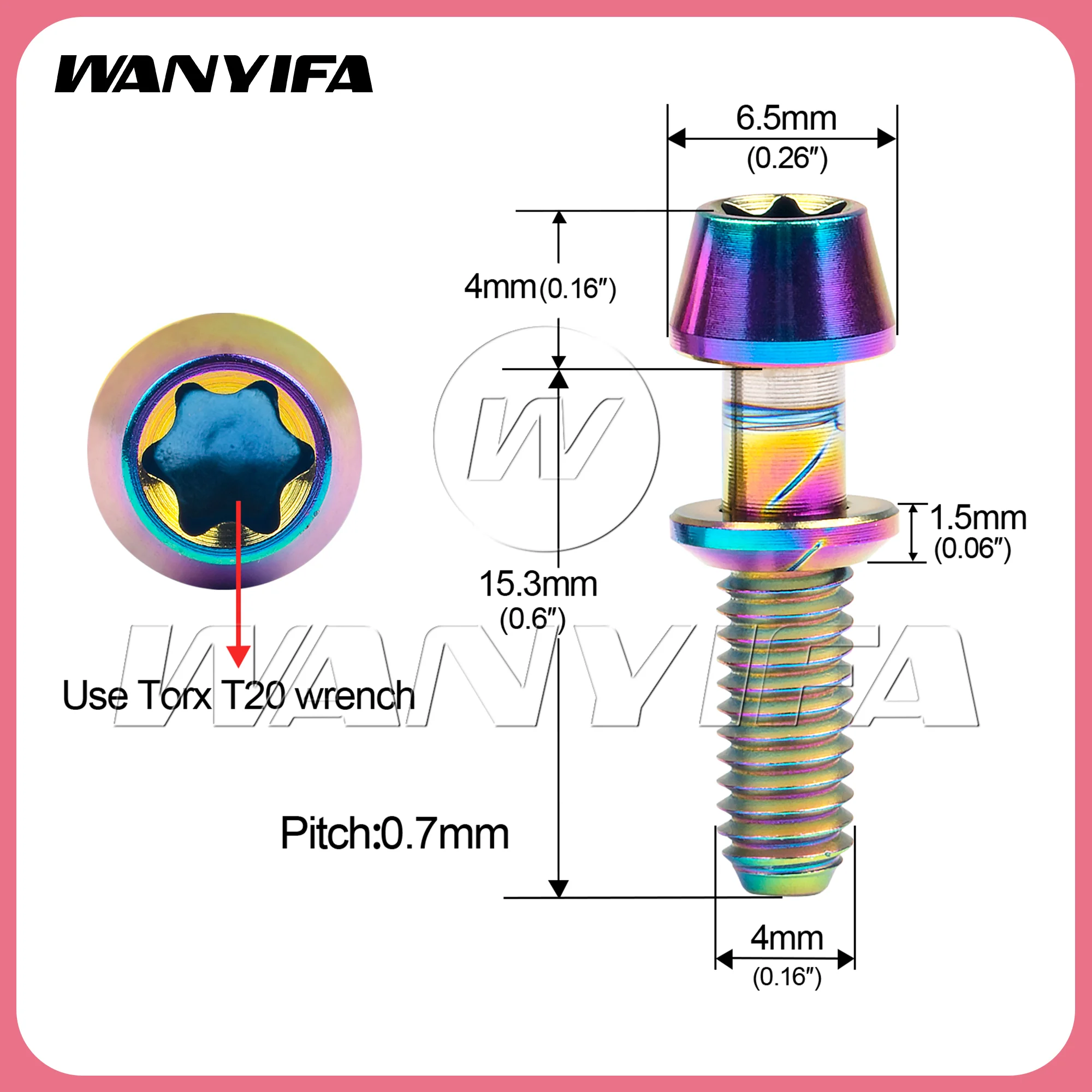 Wanyifa Titanium Bolt M4x15.3mm Taper Torx Head with No shedding Washer Screw for Bike Bicycle Stem