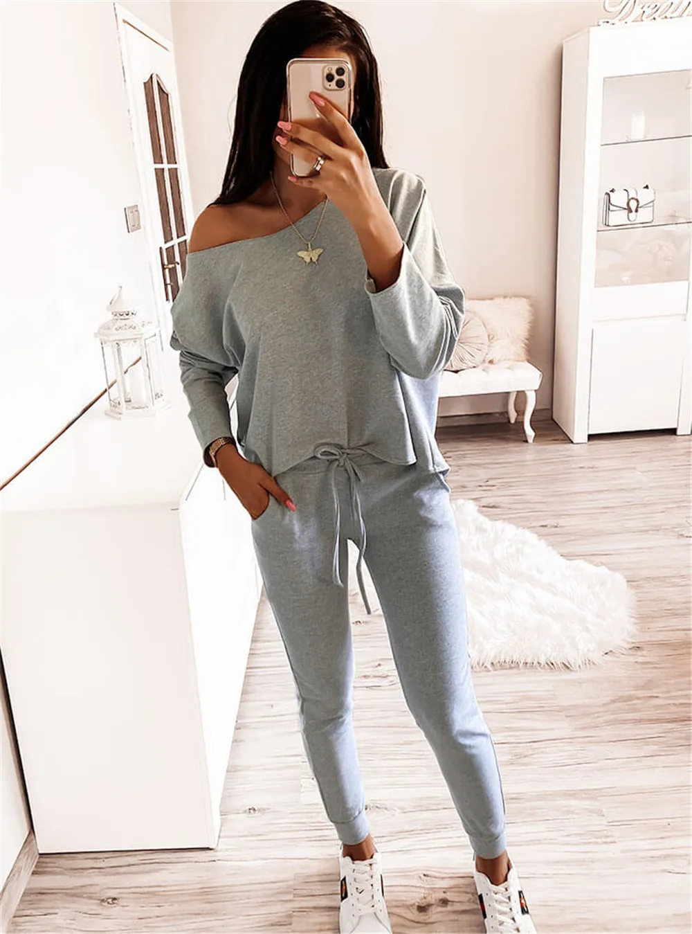 

Spring and Autumn Fashion Hot Selling Women's Suit Printed Elegant Slant Collar Casual Drawstring Suit Outing Sports Clothing