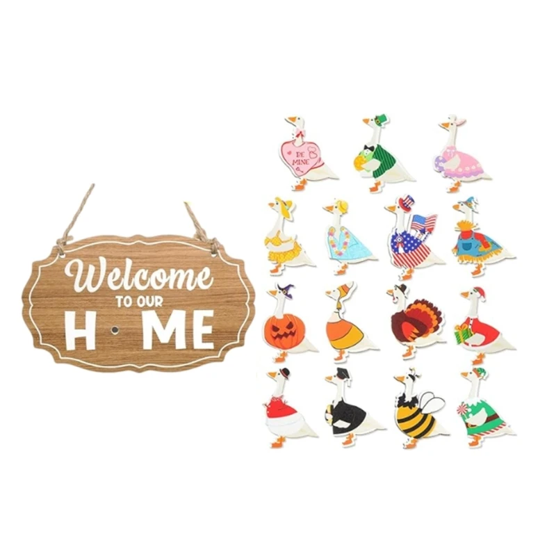 

Wooden Geese Interchangeable Seasonal Welcome Sign for Front Door Farmhouse Replaceable Welcome Sign Replacement