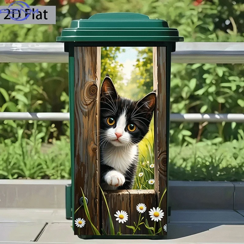 2D Flat Printing 1pc Trash Can Sticker, Peeking Cat Paw Outside the Window Themed Design, Self-Adhesive Wall Decal Wallpaper f