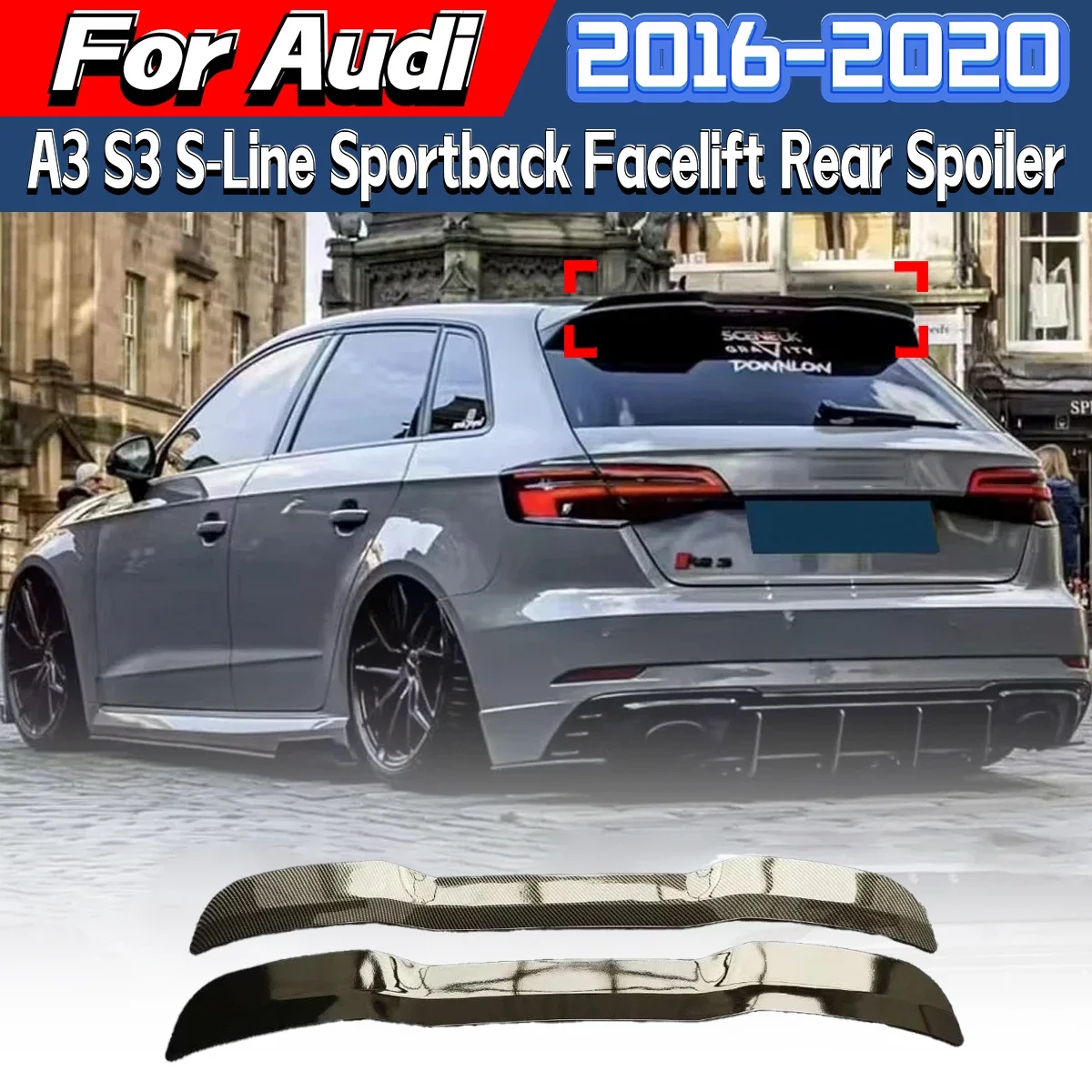 

For Audi A3 S3 S-Line Sportback Facelift 2016 2017 2019 2020 Trunk Spoiler Car Body Modification Kit Not Suitable for RS3 8V