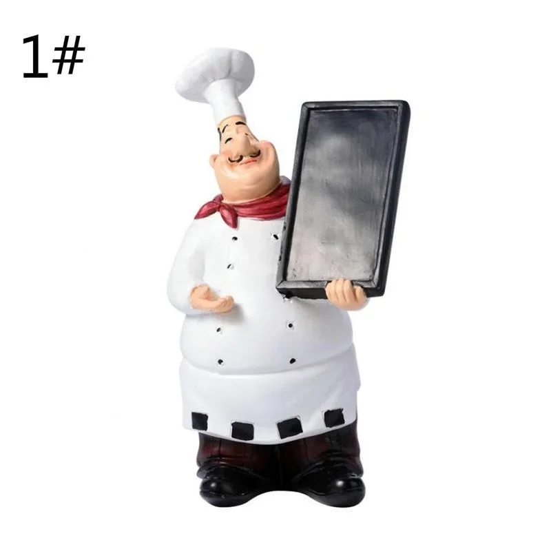 1Pc Retro Chef Model Ornament Resin Crafts Mini Chef Figurines White Top Hat Cooking Home Decor