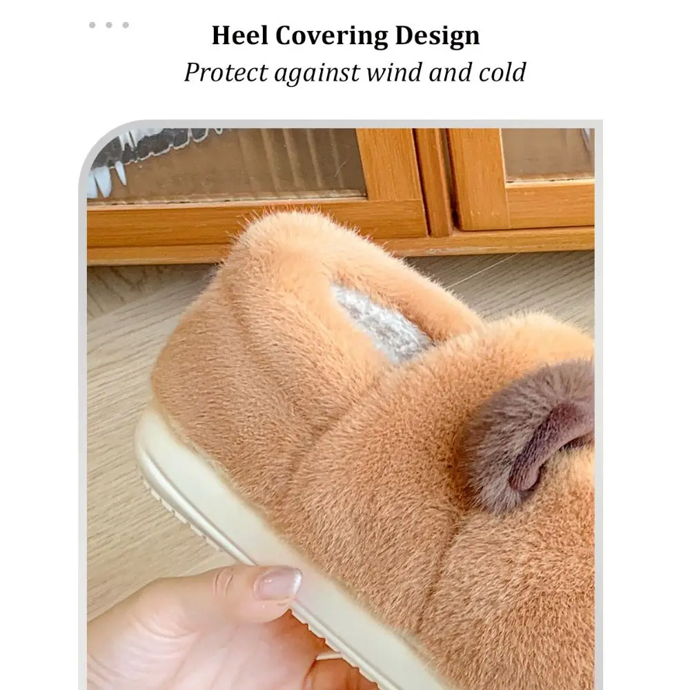 Chaussons Capybara en peluche enveloppés de Parker pour femmes et hommes, chaussures de marche douces, pantoufles en coton animal mignon, talon couvrant, chaud, hiver