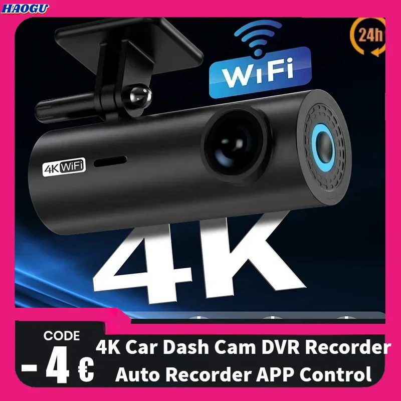 HAOGU 4K Car Dash Cam DVR Recorder Auto Recorder APP Control Black Box WIth WIFI Voice 24h Parking Monitoring function car