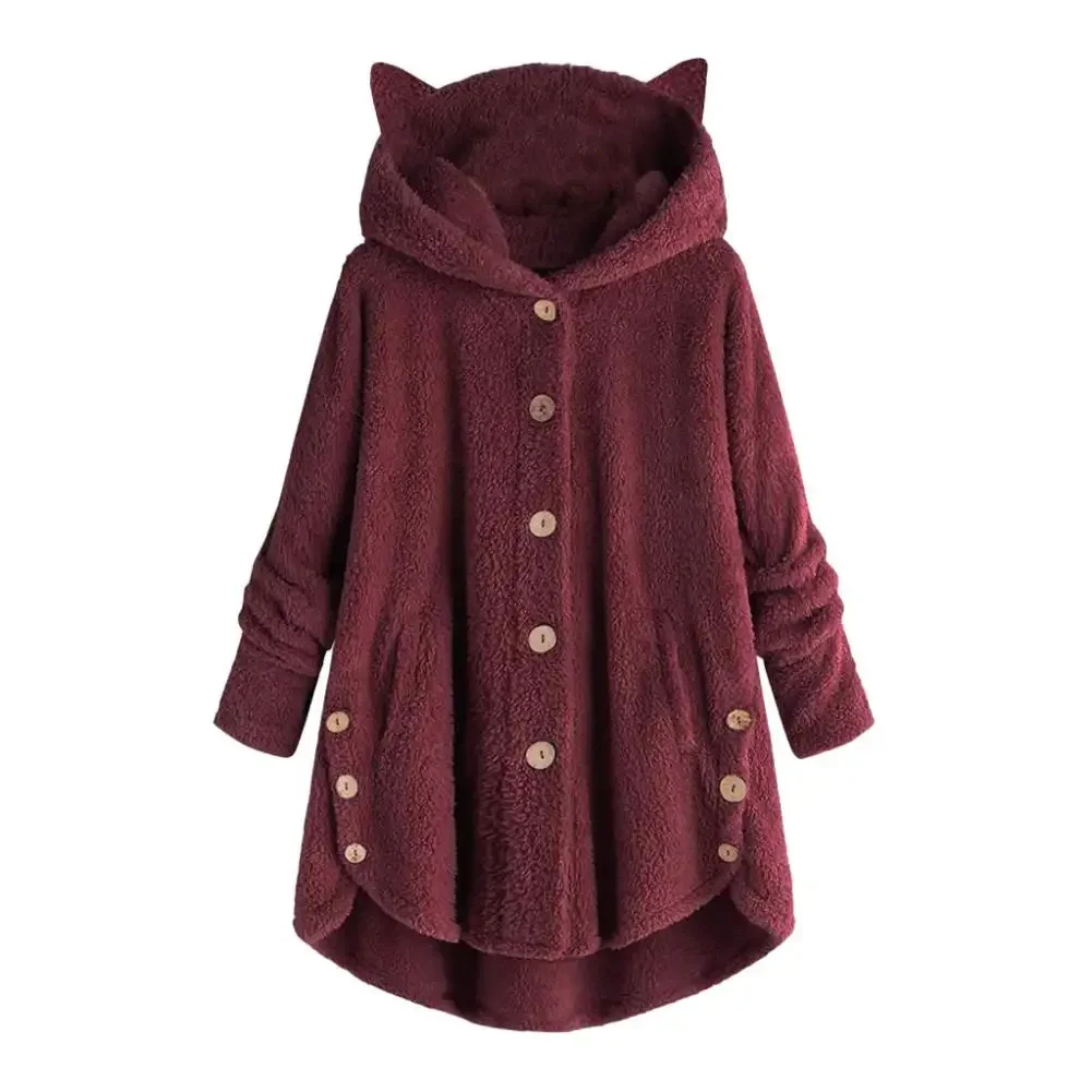 Winter Women Faux Fur Coat Luxury Long Fleece Cat's Ears Hooded Coat Loose Lapel Thick Warm Female Plush Teddy Coat