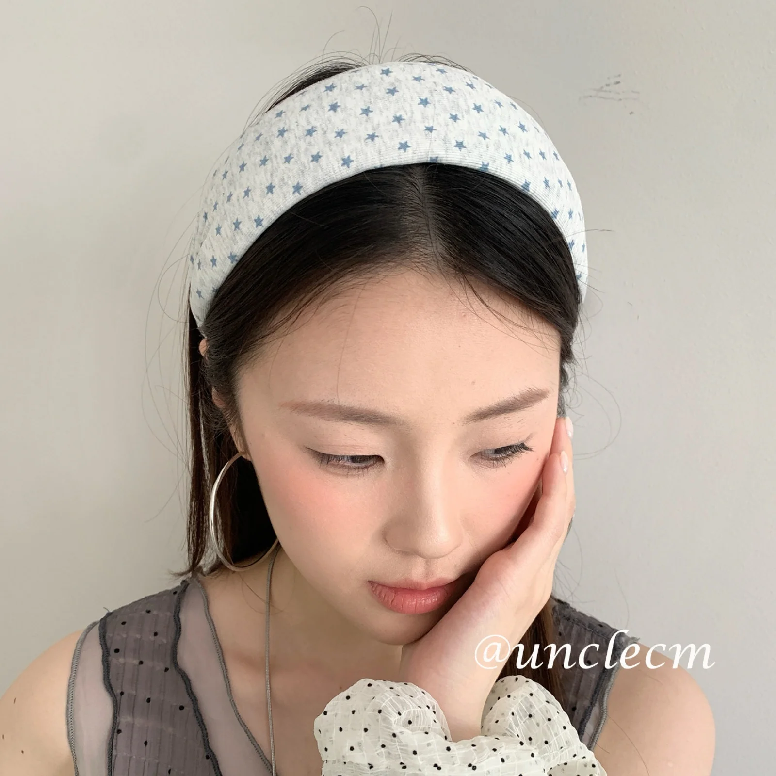 1PC Cute Star Polka Dot Wide Headband, Soft Sweet Hair Hoop, Heighten Cranial Top Face Slimming Women Fashion Hair Accessories