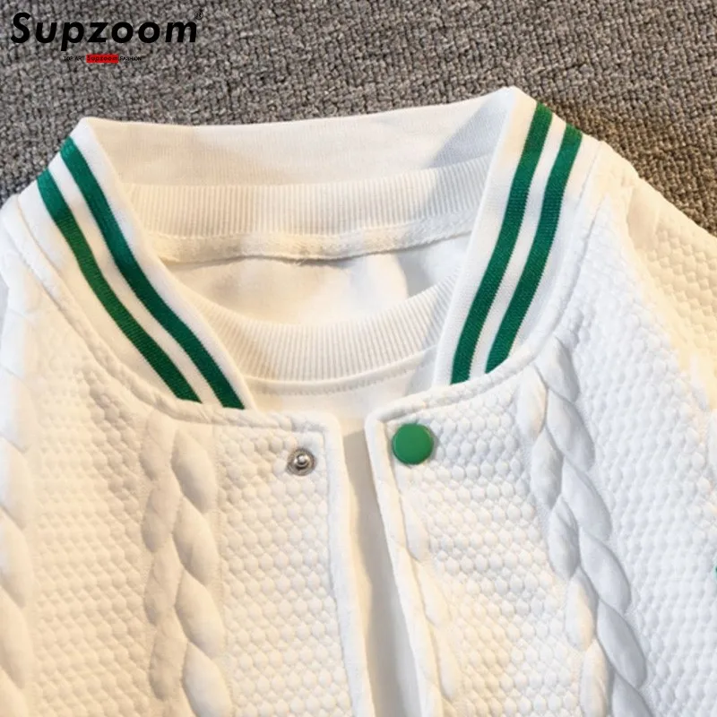 Supzoom 2024 New Arrival Rib Sleeve Cotton Embroidery Letter Single Breasted Casual Bomber Baseball Jacket Loose Cardigan Coat