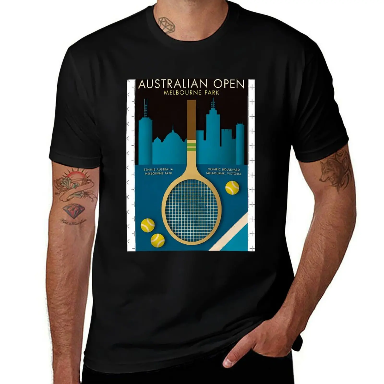 

Australian OPEN - Melbourne Tennis Poster\t T-Shirt t shirts designer black cotton t-shirt plain for man package T-shirt