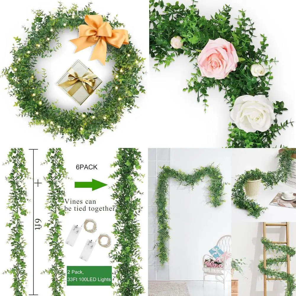 

Искусственная гирлянда из эвкалипта длиной 5,9 футов со светодиодами, имитация зелени для свадеб и декора