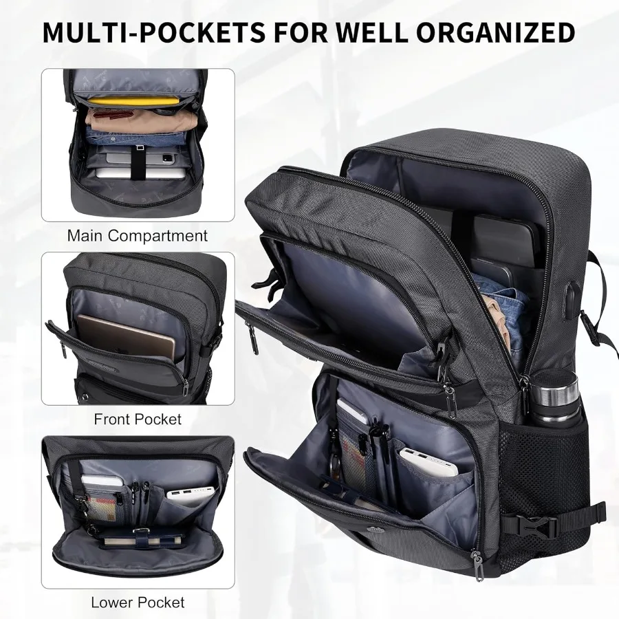 حقيبة ظهر للسفر من WITZMAN حقيبة ظهر للكمبيوتر المحمول للرجال والنساء مع منفذ شحن USB معتمد من شركة الطيران B683 رمادي فضي