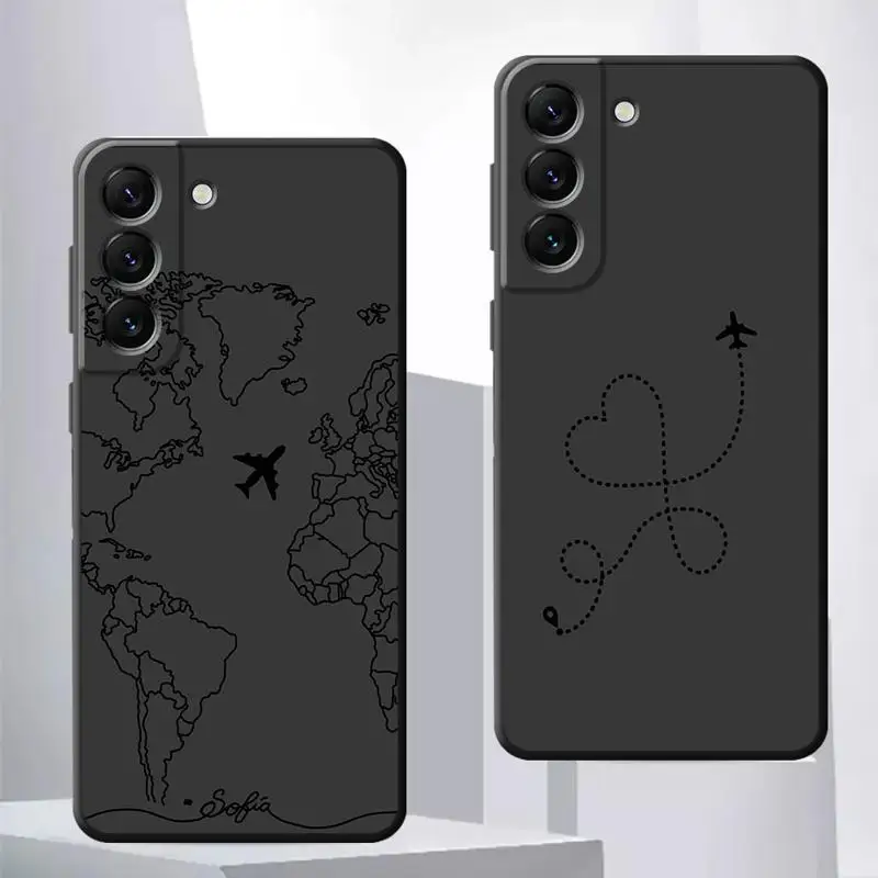 phone Cases for Samsung A55 A22 A14 5G case A12 A35 A54 A73 A70s A15 A24 4G funda Antiscratch cover Planes World Map Travel Line