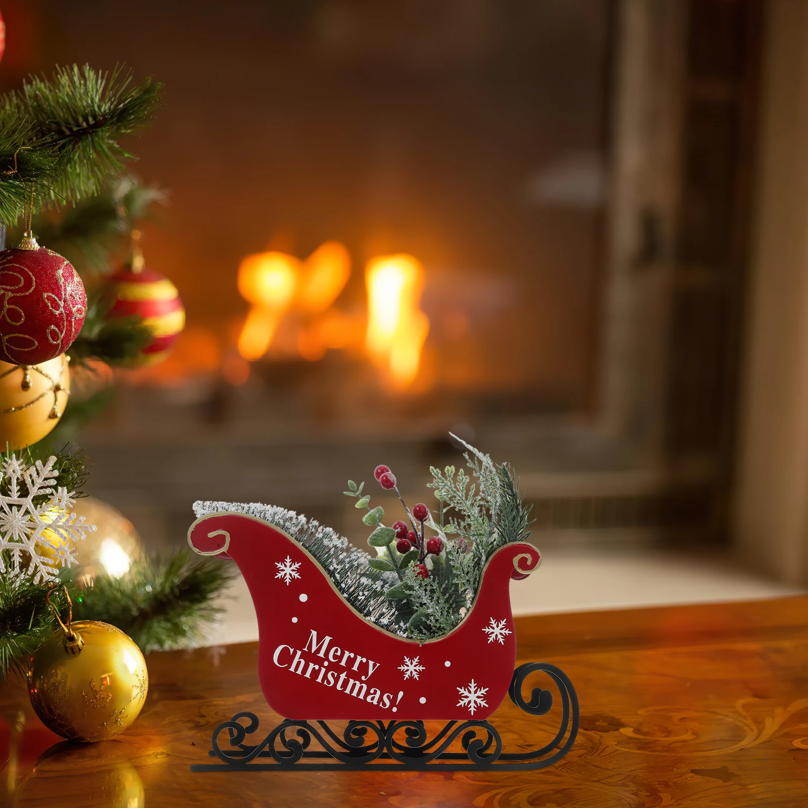

Xmas Sleigh Christmas Decor Table Top Holiday Home Adornment Lovely Xmas Craft Desktop Gift Christmas Sleigh Ornament
