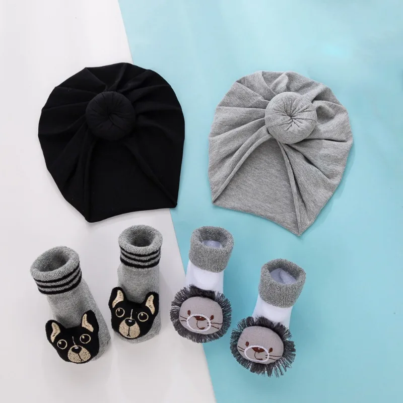 

Новые детские носки, комплект шляп, нескользящие носки для экипажа с плюшевыми хлопковыми шапочками с животными для маленьких мальчиков и девочек, реквизит для ползания фотографий