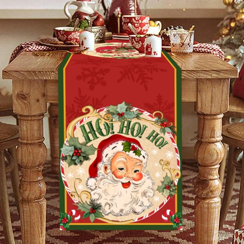 Santa Claus Christmas Table Runner Christmas Decorations For Home 2024 Xmas Table Flag Navidad Noel Gift New year Tablecloth