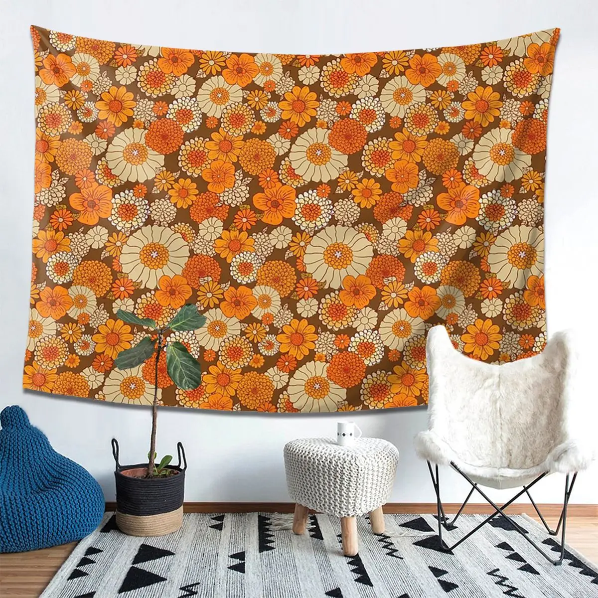 

70s Retro Daisies, Vintage Flower Power Boho Tapestry Decor Art Aesthetic Tapestries for Bedroom Home Wall Cloth Wall Hanging