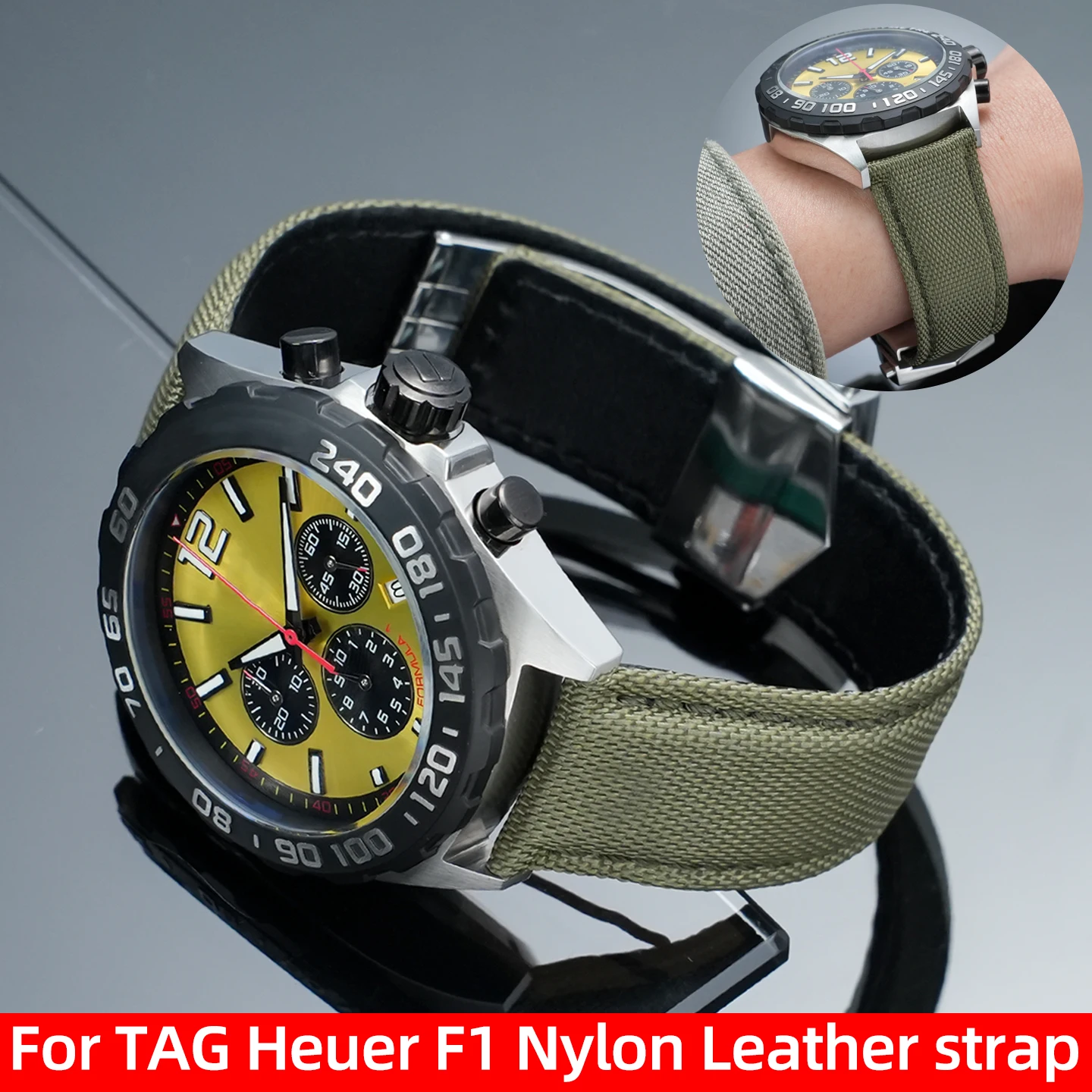 Correa de reloj de nailon transpirable para TAG Heuer Formula 1 F1 Chronograph CAZ WAZ 22mm 24mm, correa de repuesto deportiva con forro de piel de vaca para hombre