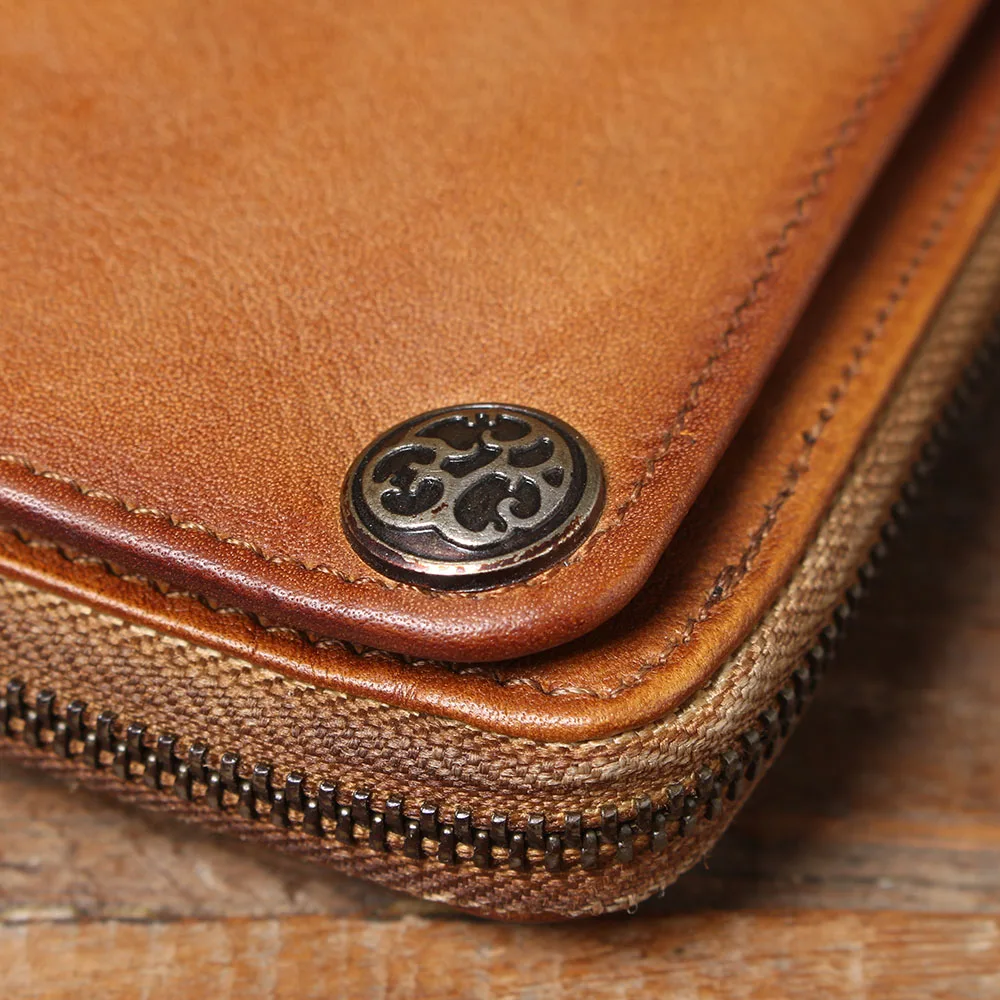 S.WORKER Echtes Vollnarbiges Rindsleder Langes Portemonnaie für Herren, Clutch mit mehreren Kartenfächern, Casual-Geldbörse mit Handgelenkschlaufe – Detail 12