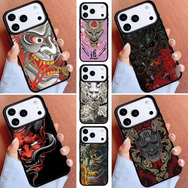 Japanese Oni Hannya Samurai Demon Mask Phone Case for iPhone 16e 15 14 13 12 17 Pro Max Plus Air 17pro Cover Coque