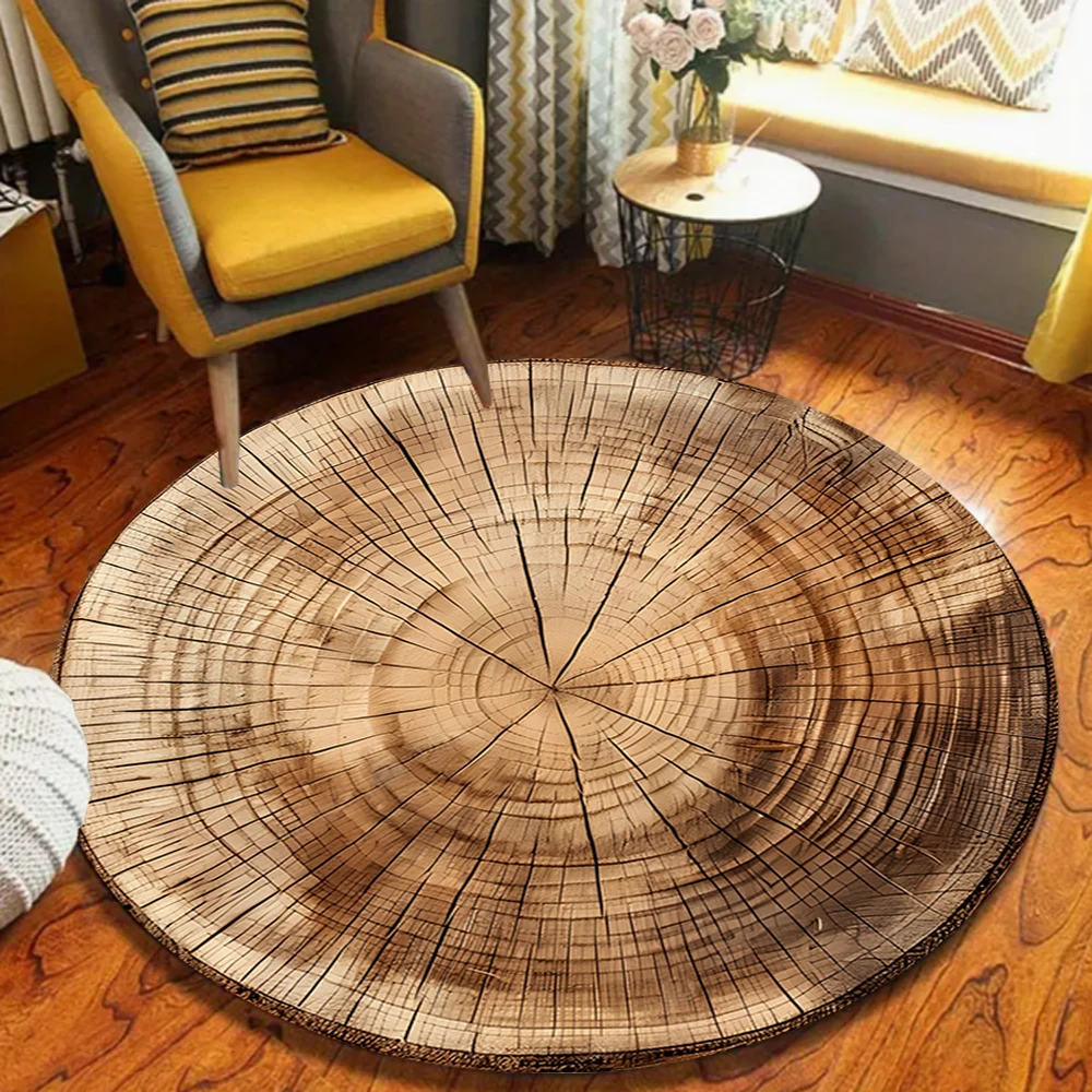 Wooden Sliced Circular Carpet Annual Ring Patterned Carpet N