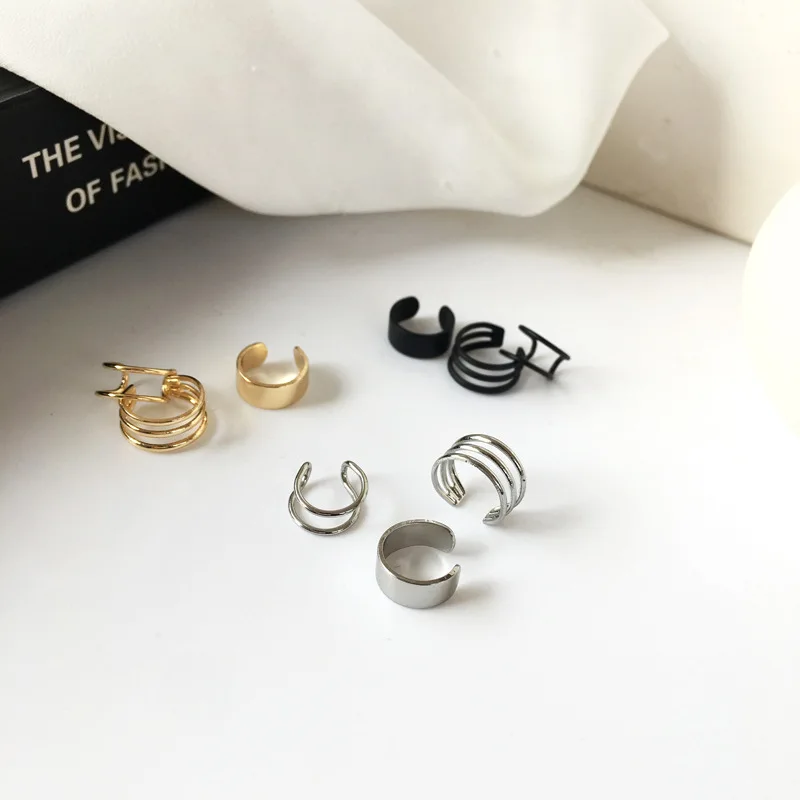 Fashion Simple Cute Ear Cuff Hoop Line Multi Layers Clip Earrings 3pcs