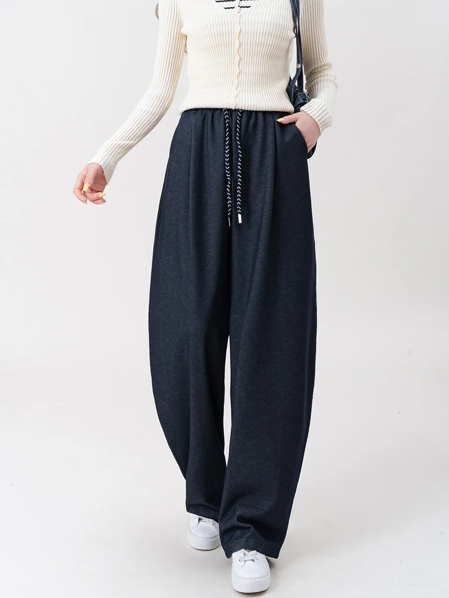 

Широкие брюки, удобные женские весенне-летние переходные влагоотводящие брюки, облегающие брюки для милых девушек, городской фестиваль, завязки в стиле ретро