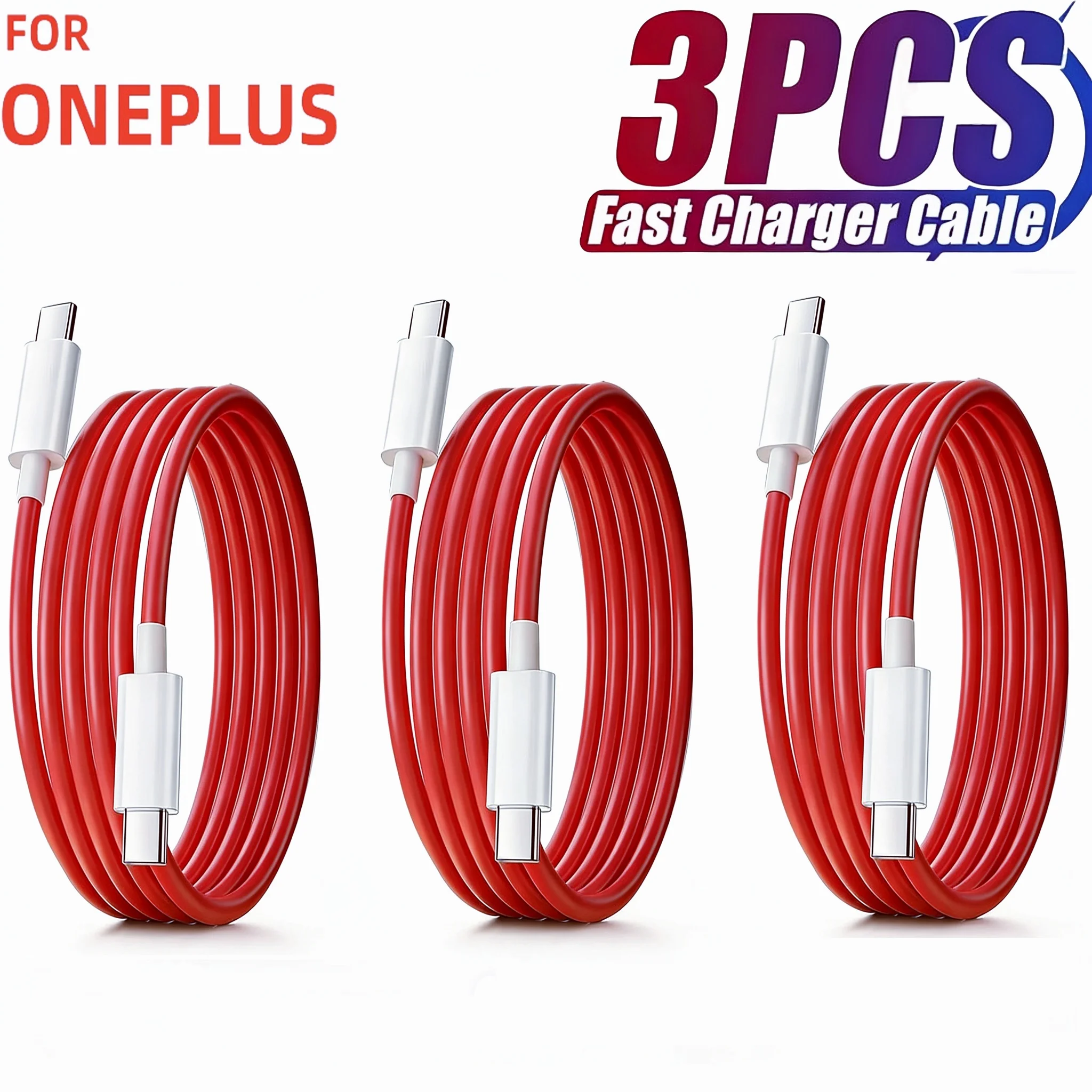 Cable de Carga USB Tipo C de 3 Piezas para Oneplus, 100W 12A, Cables de Datos USB-C de Carga Rápida para One Plus 15 14 iPhone Samsung