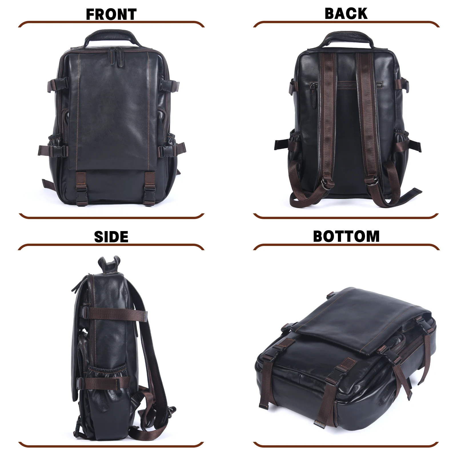 S.WORKER Lässiger Herrenrucksack aus echtem Leder, große Kapazität, 15" Laptop-Reisetasche, Schulrucksack aus Rindsleder, modische Wochenendtasche – Detail 14
