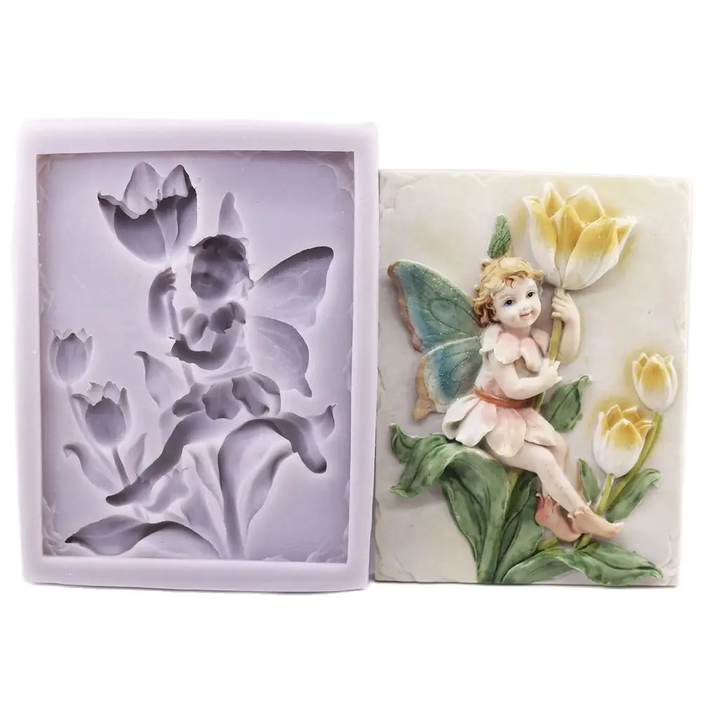 Tulip Angel Silicone Fondant Mould Cake Decoating Border Baking Mold DIY Flower Sugarcraft