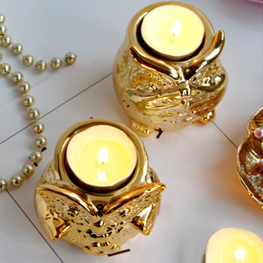 

2Pcs Ceramic Owl Holders Decorative Cup for Candlelight Dinner Home Banquet Table Decor Pillar Candles Holders