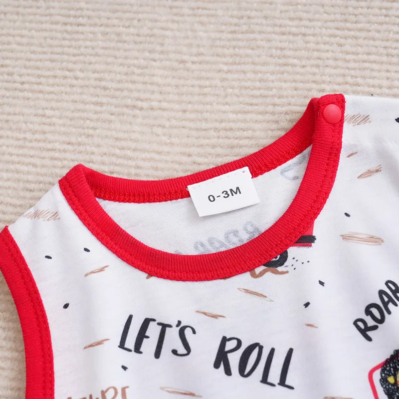 BabyUnisexBoy And Girl Newborn JumpsuitForChildren\'s ClothingBabySummer Sleeveless Cute Cartoon Lion Car Full PrintPrintJumpsuit