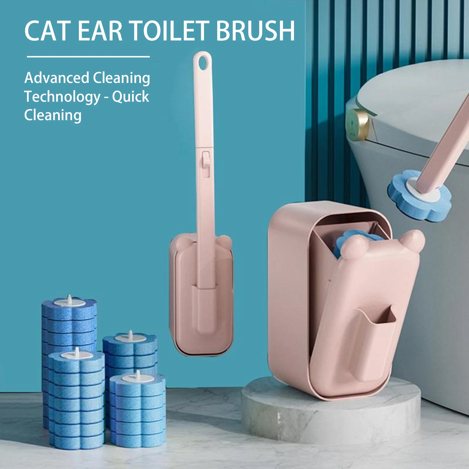 Cleaning Brush Set with 36 Refill Heads and Holder Wall Mounted Toilet Brush with Long Handle for Wash Basins Mirrors Glass