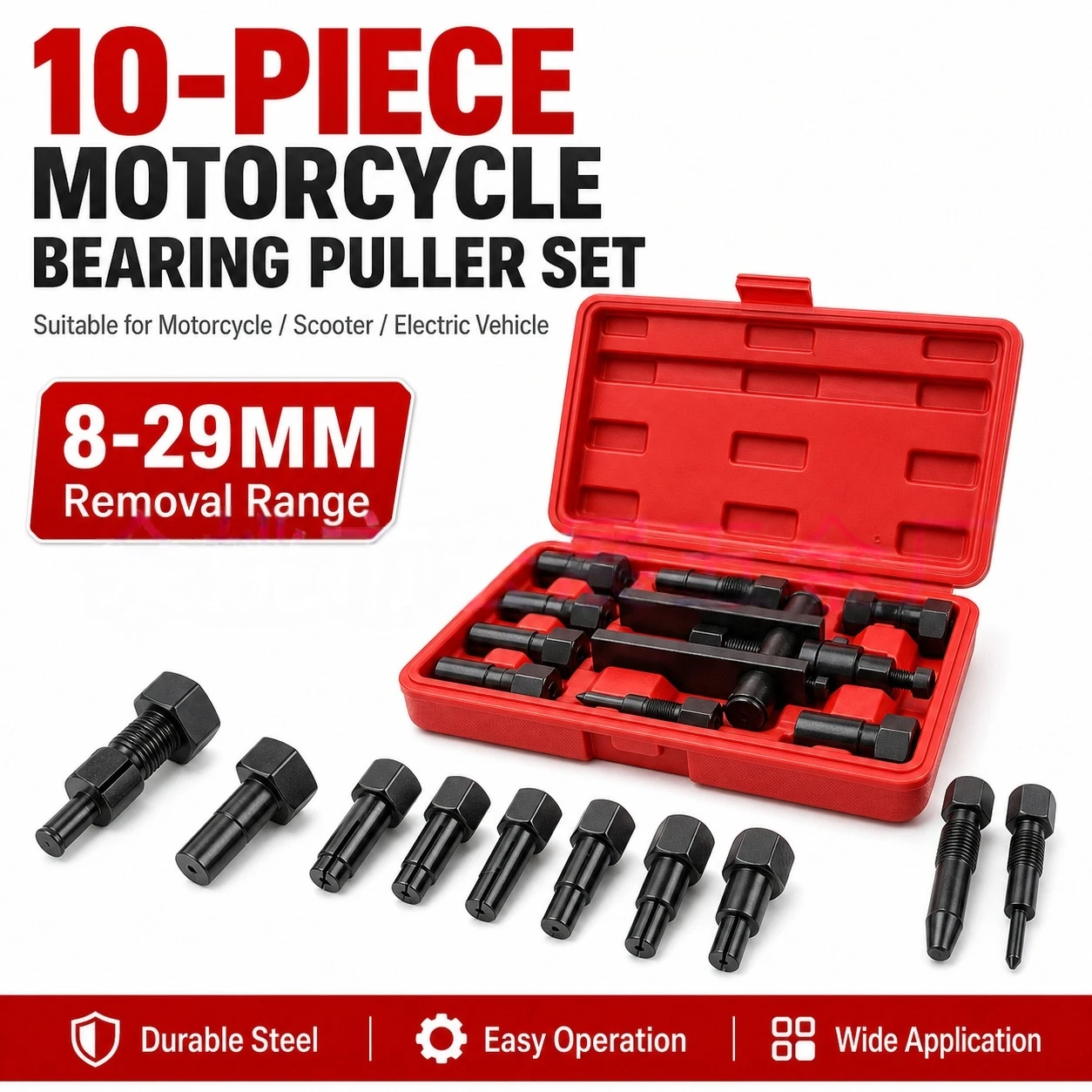 Kit de 10 Extratores de Rolamentos para Motocicletas, Extrator de Rolamentos de Furo Cego, Ferramenta de Remoção de Rolamentos de Roda, Ferramenta de Remoção de Rolamentos de Esferas