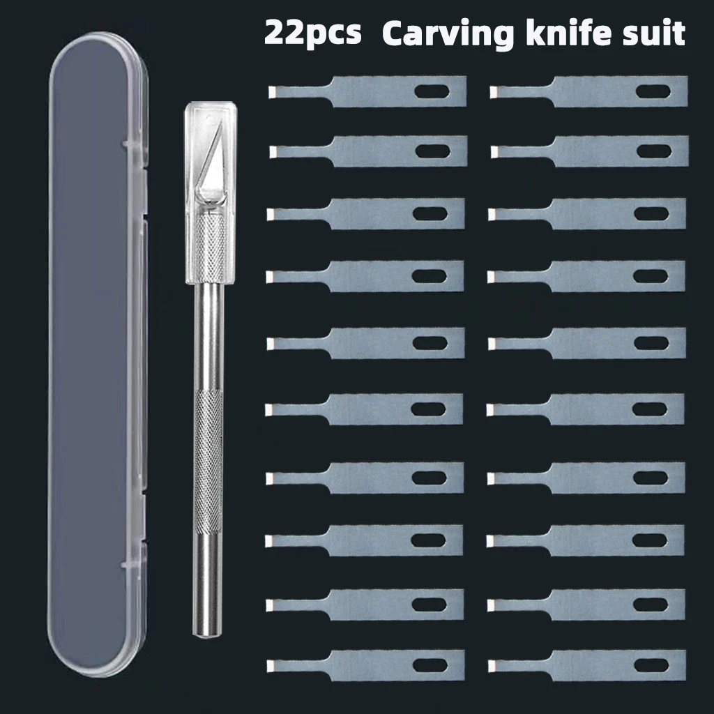 22pcs Carving Knife Set 4A # Flat Head Cleaning Knife Pen Knife Crafts Carving Cutter Repair Tools Bade Manual Enthusiast Tool