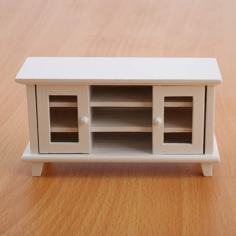 ZK30 1:12 Scale Dollhouse Storage TV Cabinet Miniature Mini Wooden Furniture Children Gift White