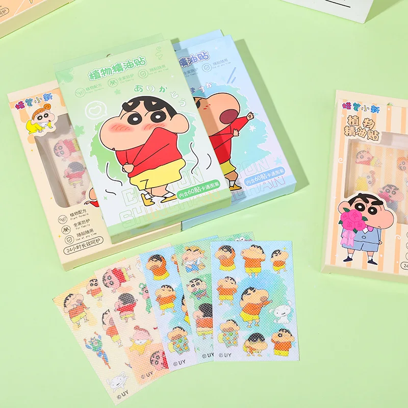 

Crayon Shin-Chan Anime Essential Oil Stickers 60Pcs Box Protective Stickers for Kids Summer Outdoor Carrying Stickers Anti-Bite