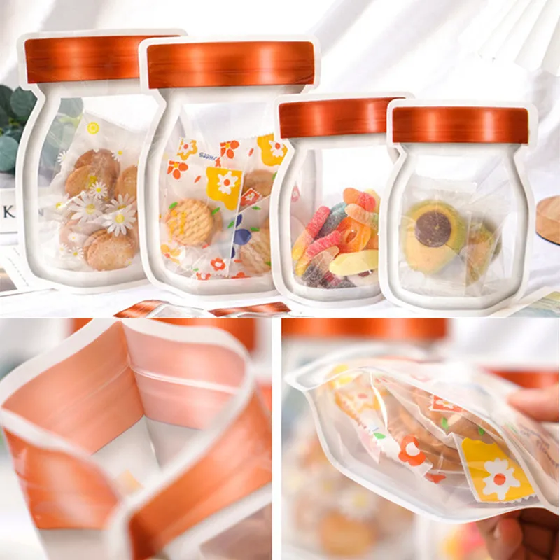 10Pcs Thicken Stand Up Zipper Transparent Mason Bottle Self Sealing Candy Biscuit Food Packaging Plastic Gift Bags