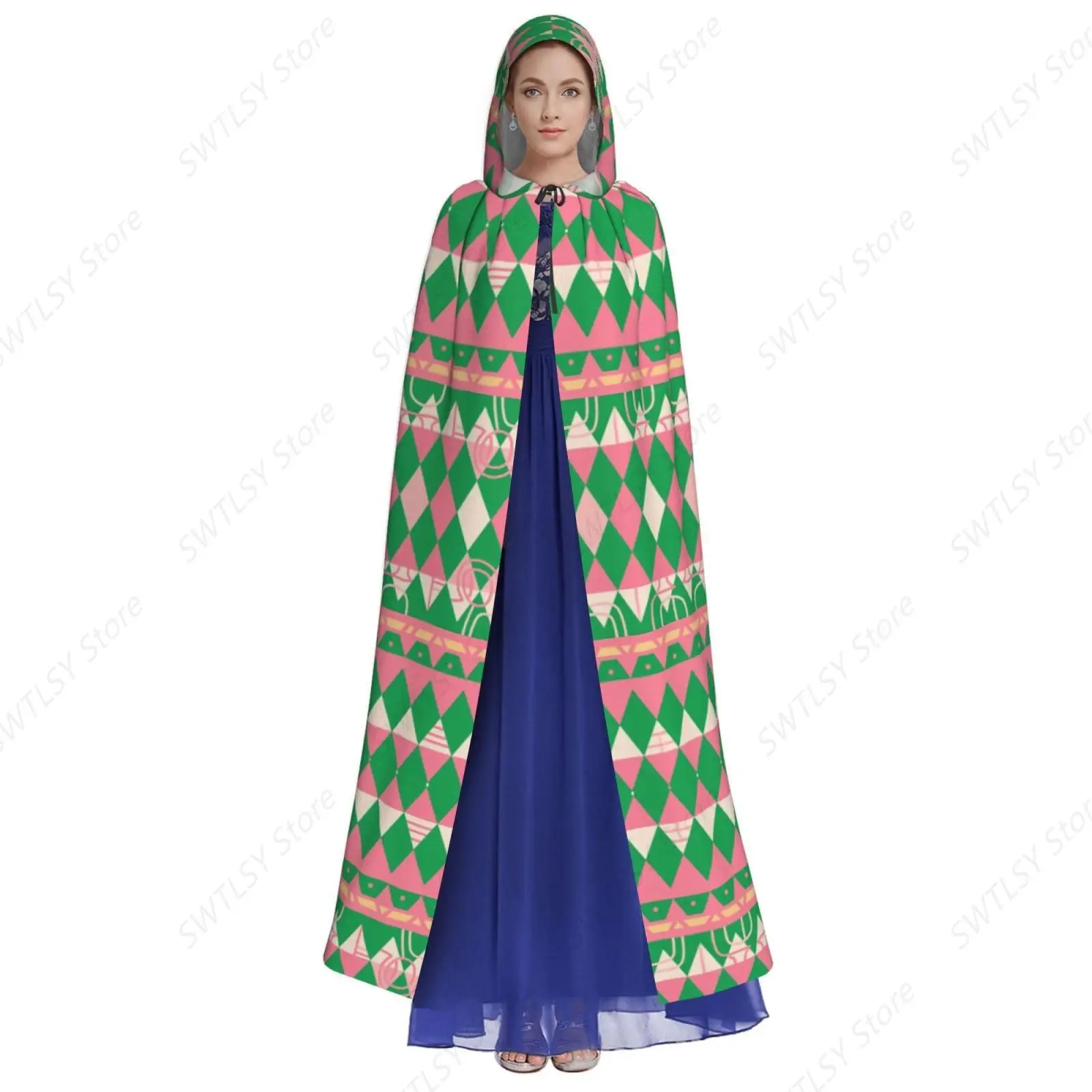 Cute Hooded Blanket with Pink and Green Argyle Pattern, Cozy Wearable Blanket for Home and Outdoors