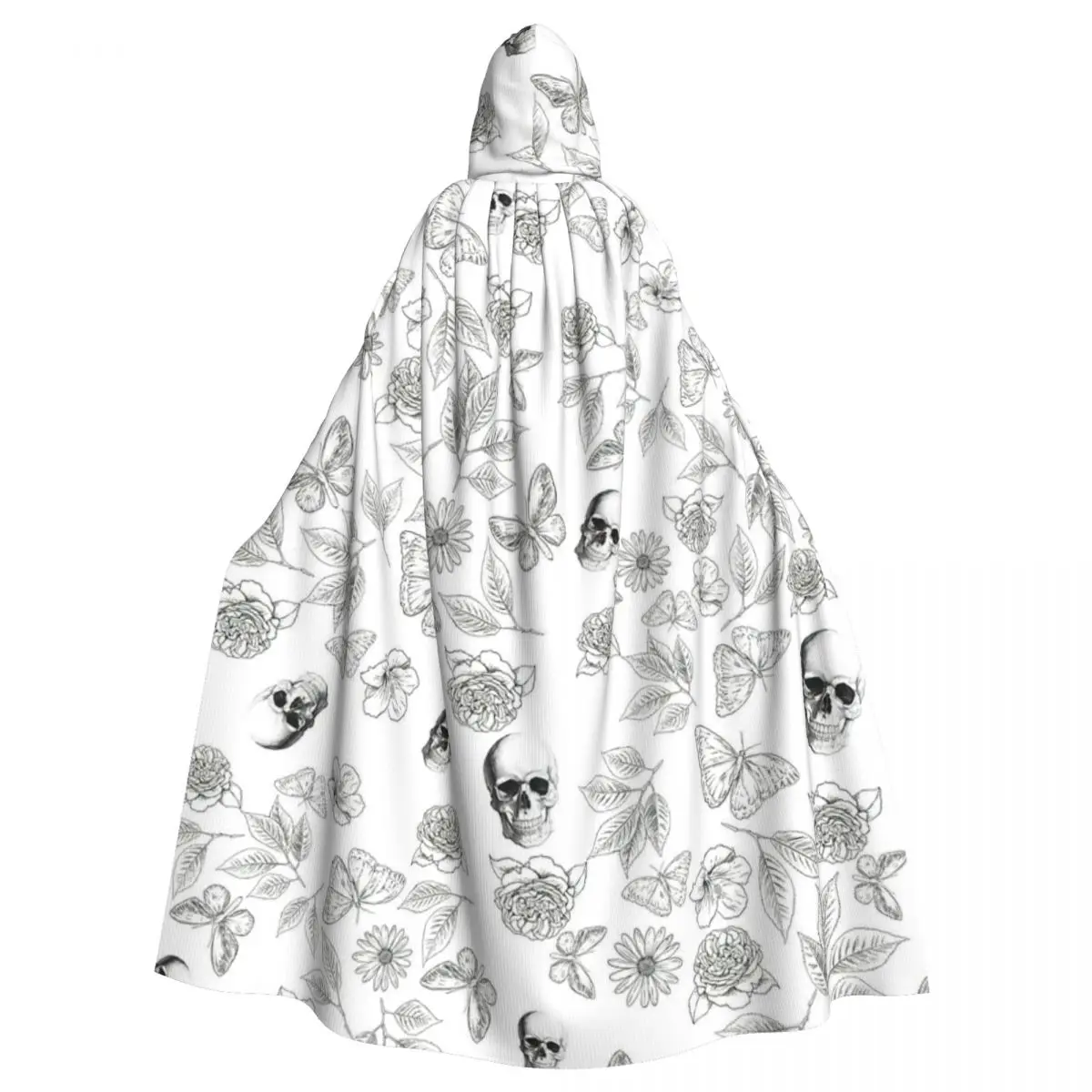 Floral And Skull Spiral Hooded Cloak Halloween Party Cosplay Woman Men Adult Long Witchcraft Robe Hood