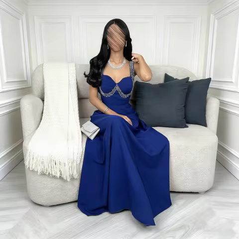 Glamorous Blue Women Evening Dress Sweetheart Sleeveless Sequin Gala Gowns Elegant Stain Floor Length Prom Gowns Customized