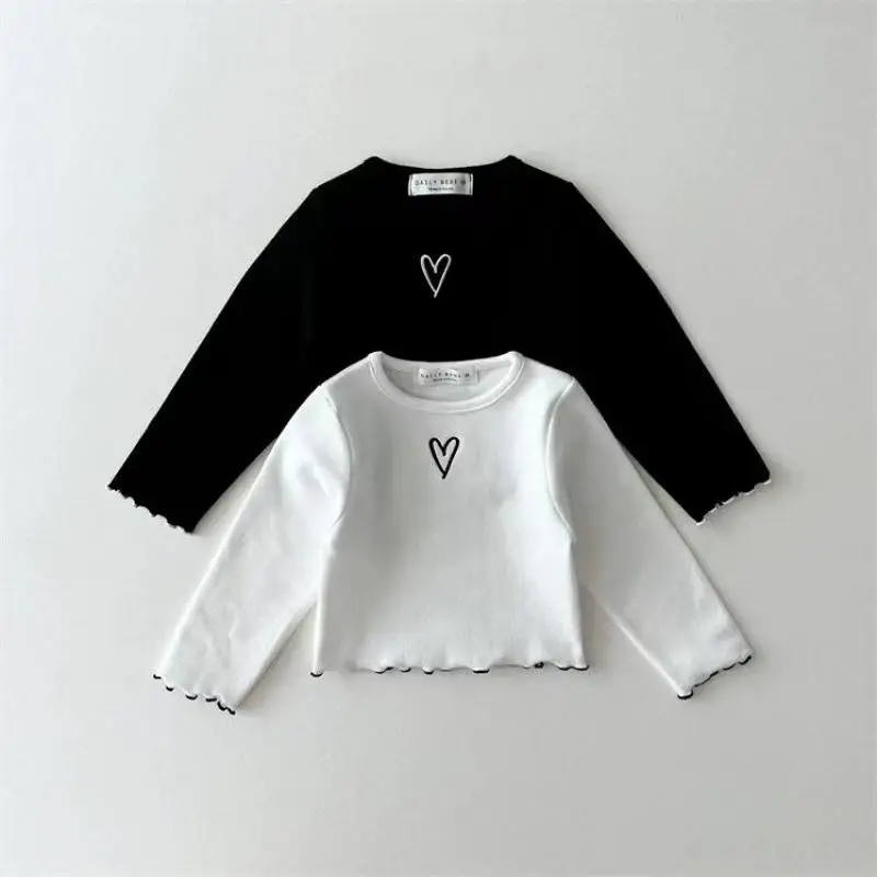 

2025 Spring New Baby Girls Long Sleeve Heart Bottoming Shirt Cotton Infant Toddler Versatile Tops Children Clothes