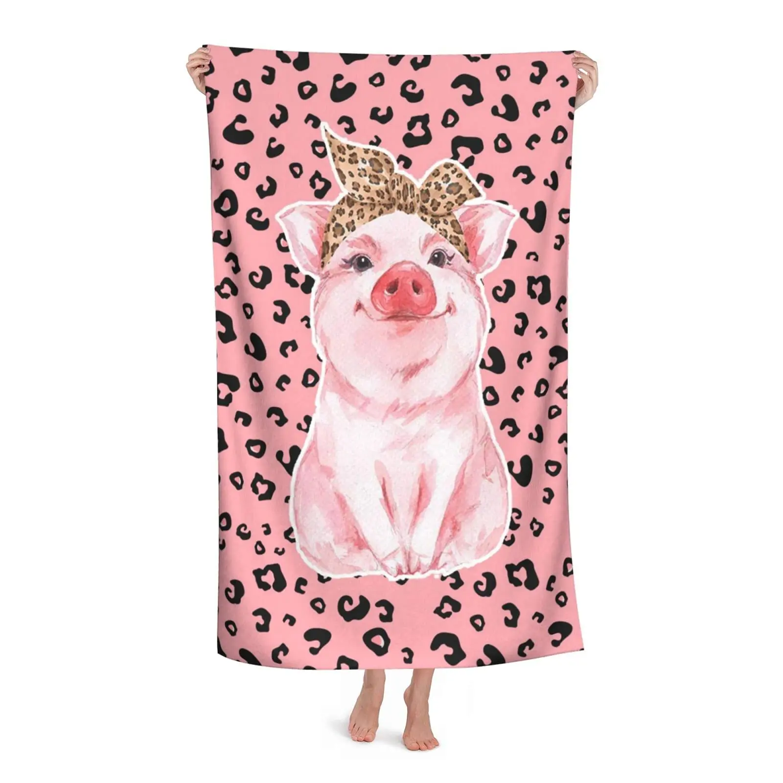 Cute Cartoon Pig Beach Towel Soft Quick Dry Absorbent for Home Bathroom Bath Towel Gift for Kids Teens Travel Camping Picnic Mat