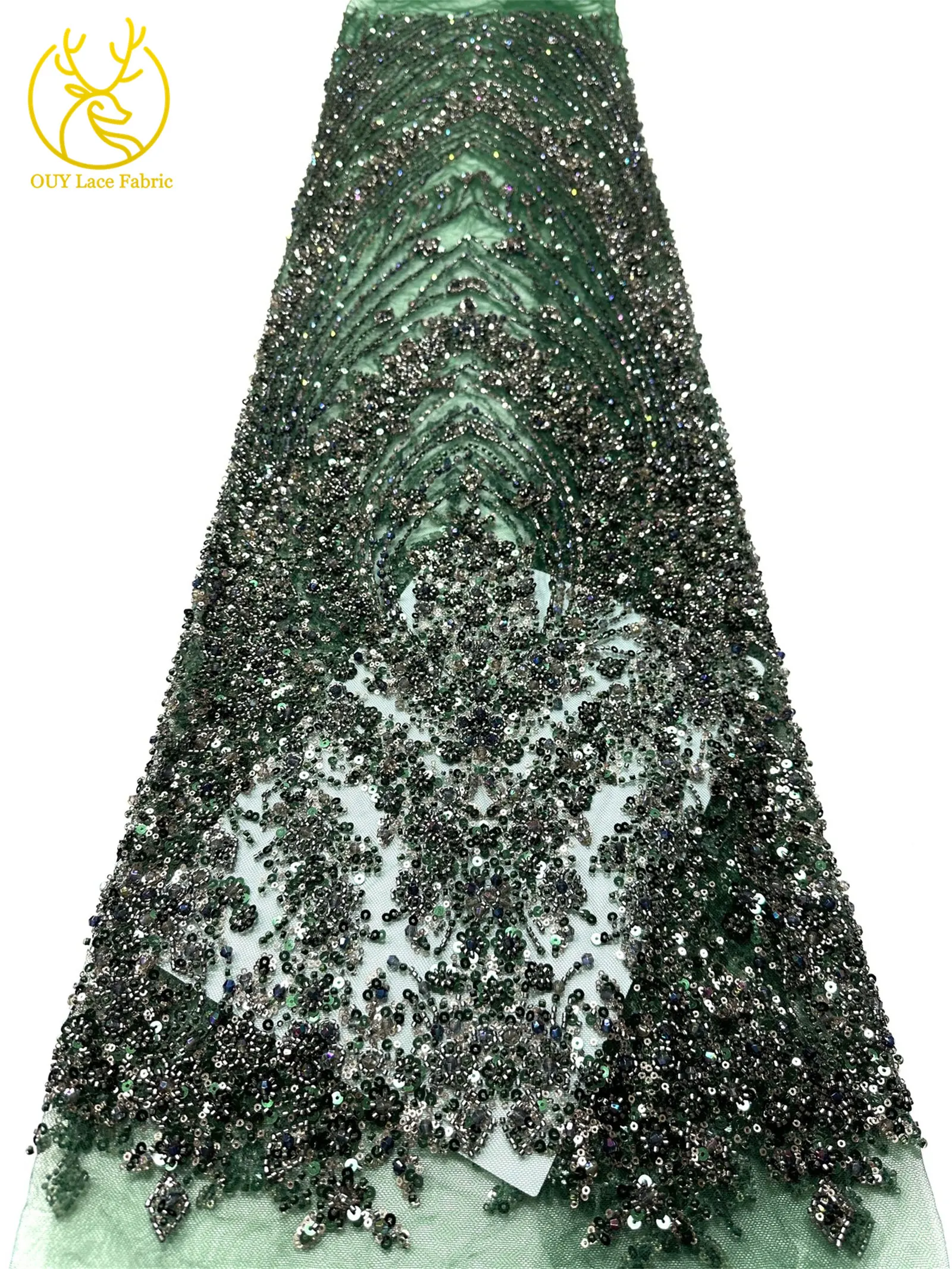 Schwarzer Luxuriöser Afrikanischer Handgefertigter Schwer Perlenverzierter Pailletten-Spitzenstoff 5 Yards Luxuriöser Französischer Tüll-Spitzenstoff für Partykleider – Detail 25