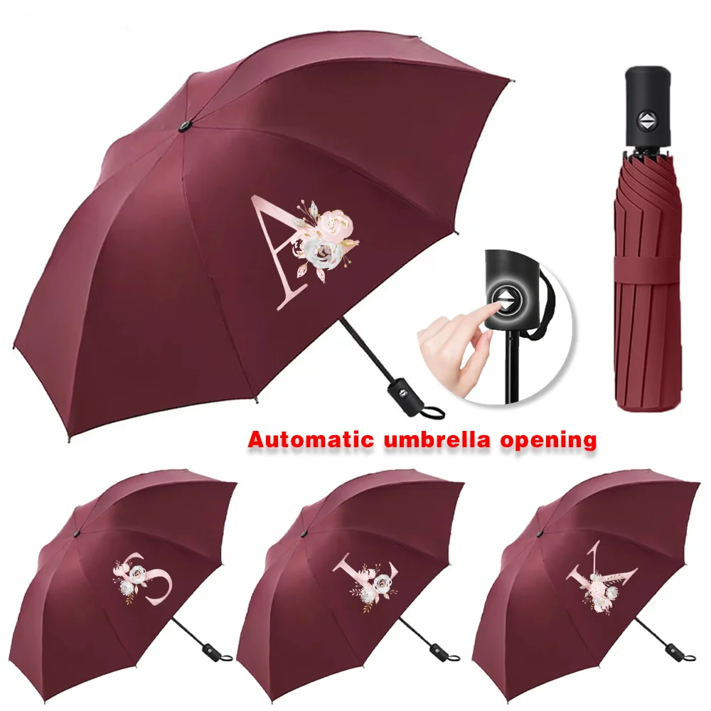 UV Fully Automatic Sun Rain Umbrellas Collapsible Protection Windproof Compact Travel Essentials Pink flower