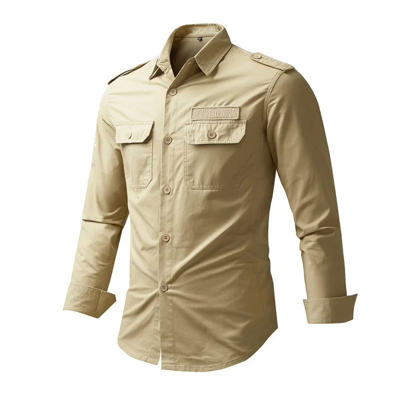 Men\'s Casual Shirt Military Army Long Sleeved Combat Breathable Shirt Outdoor Hiking Multi Pocket Casual Shirt Men\'s Shirt