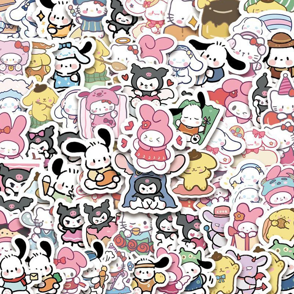 สติกเกอร์ Sanrio 10/30/50/ชิ้นสติกเกอร์น่ารักๆลาย My Melody Cinnamoroll HelloKitty kurals DIY โทรศัพท์กระเป๋าสติกเกอร์แล็ปท็อปของเล่นสำหรับเด็ก