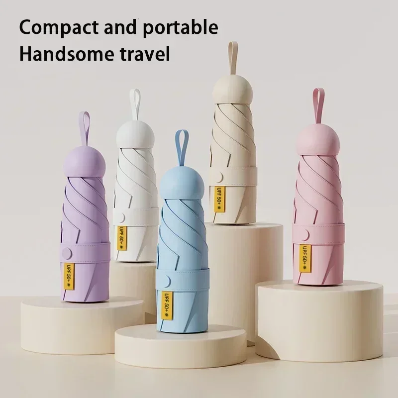 Paraguas pequeño y práctico con pegamento negro, paraguas a prueba de viento de aleación de aluminio, índice de protección solar ósea UPF50+