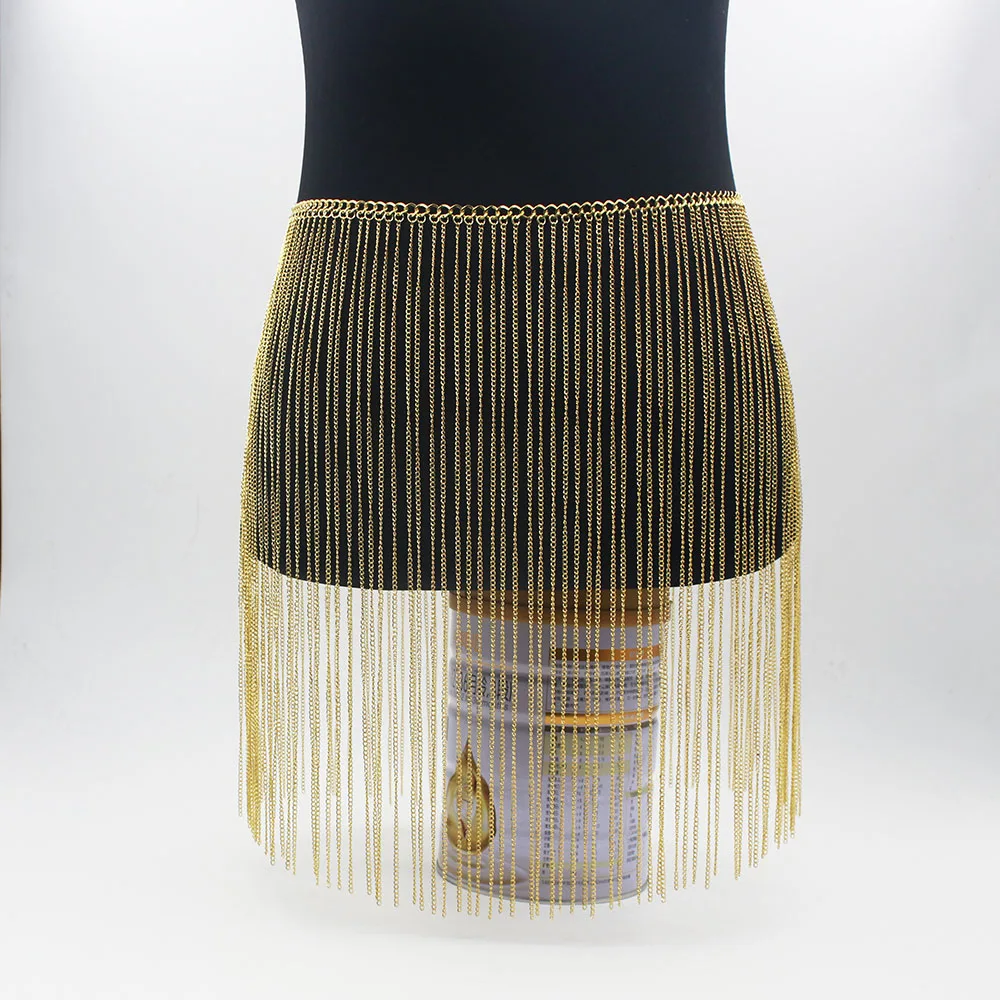 Punk 35cm Long Tassel Hip High Waist Chain For Women Gold Color Metal Chain Waistband Party Dress Belts Accessorie