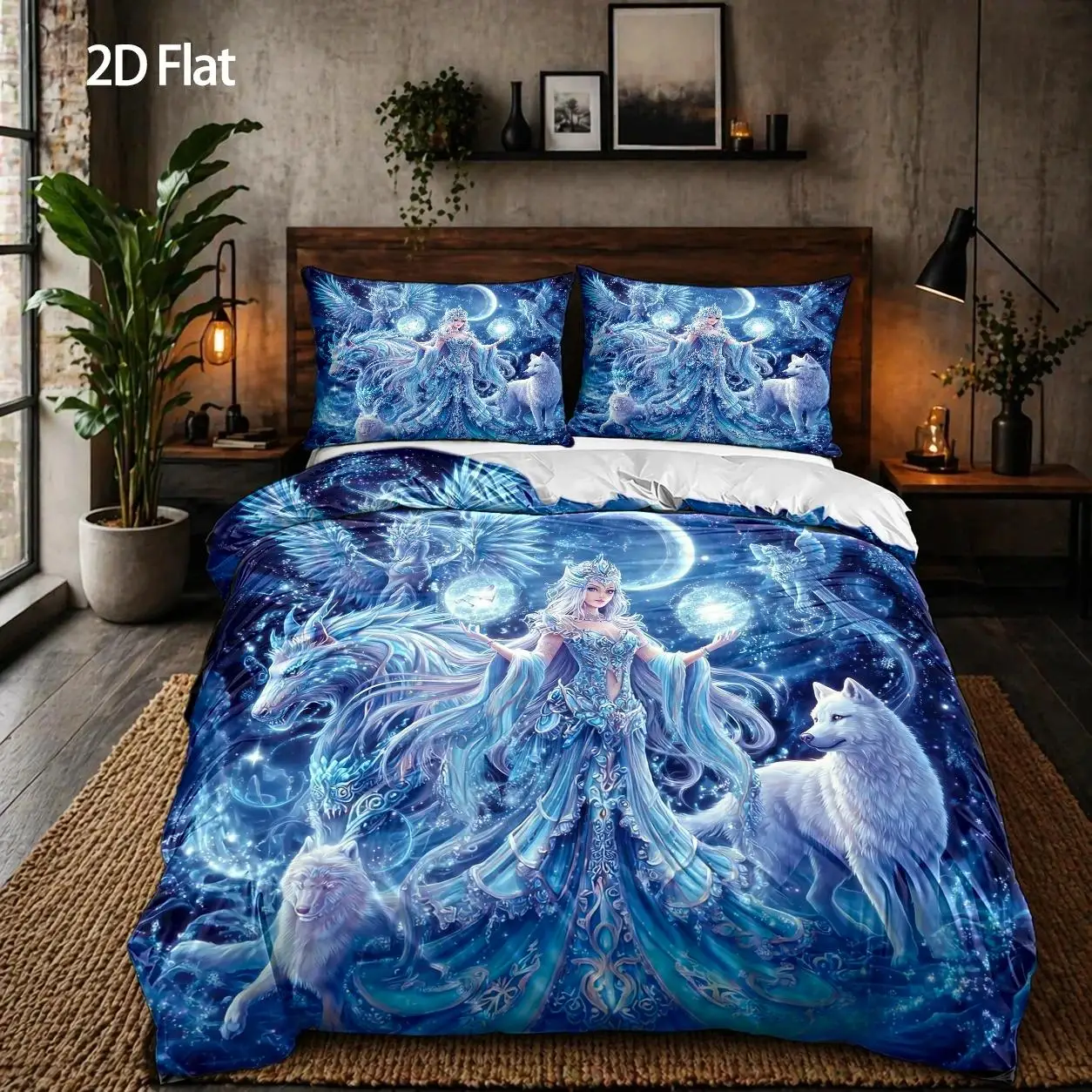 3-Piece Quilt Cover Set, 1 Quilt Cover + 2 Pillowcases (Without Filling), Ice Queen Theme, Magical Style, Christmas, Warm, Machine Washable, Suitable for All Seasons, Can Be Used in Home, Dormitory, Master Bedroom, Guest Room