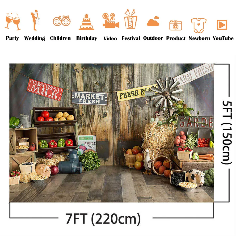 Farm fresh birthday backdrop vegetables newborn children portrait background for party decorations photoshoot props farm market