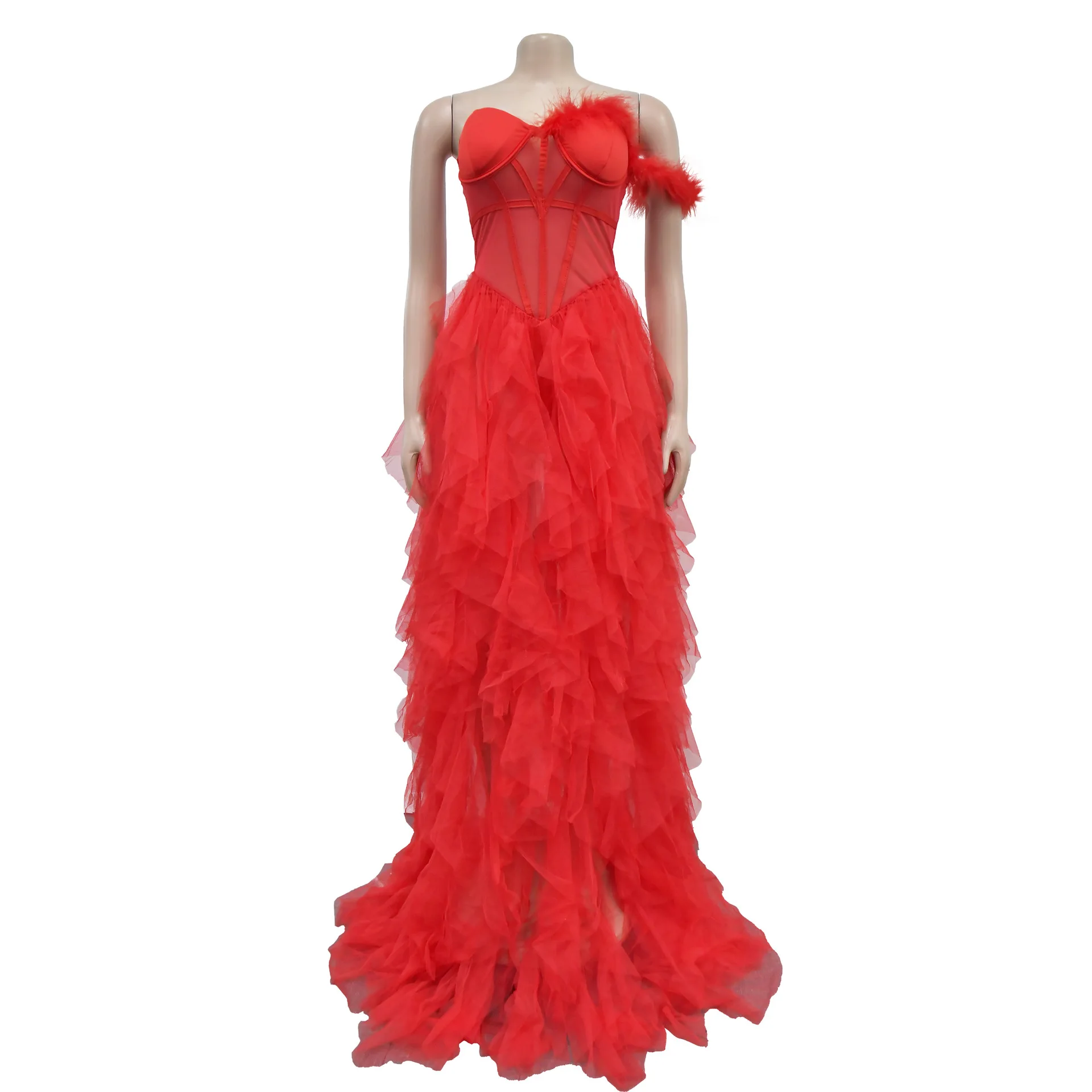 Neue Mode Sexy Ärmelloses Trägerloses Mesh Sheer Fit Und Flare Einfarbig Slim Fit Bodenlanges Kleid Für Frauen, 4 farben